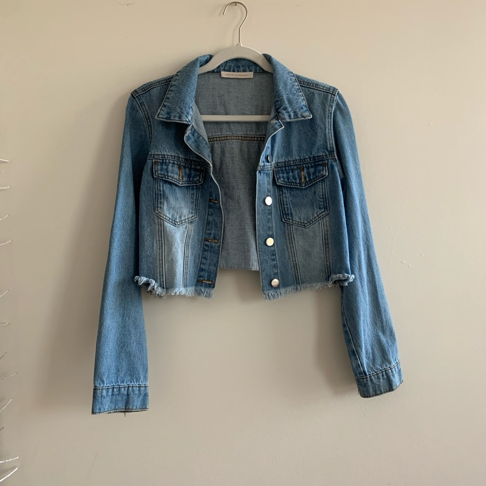 Pookie & Sebastian fringed back jean jacket